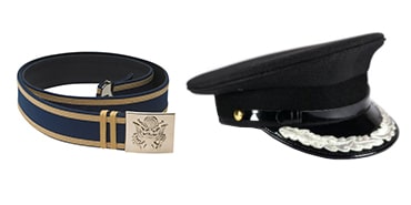 Uniform buckles and peaked caps